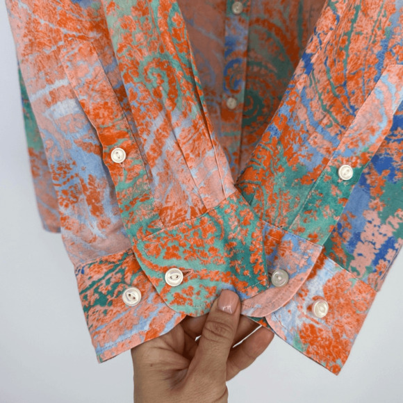 Vintage Ralph Lauren Womens Button Up Shirt 1X Orange Abstract Artsy Western - Picture 5 of 8